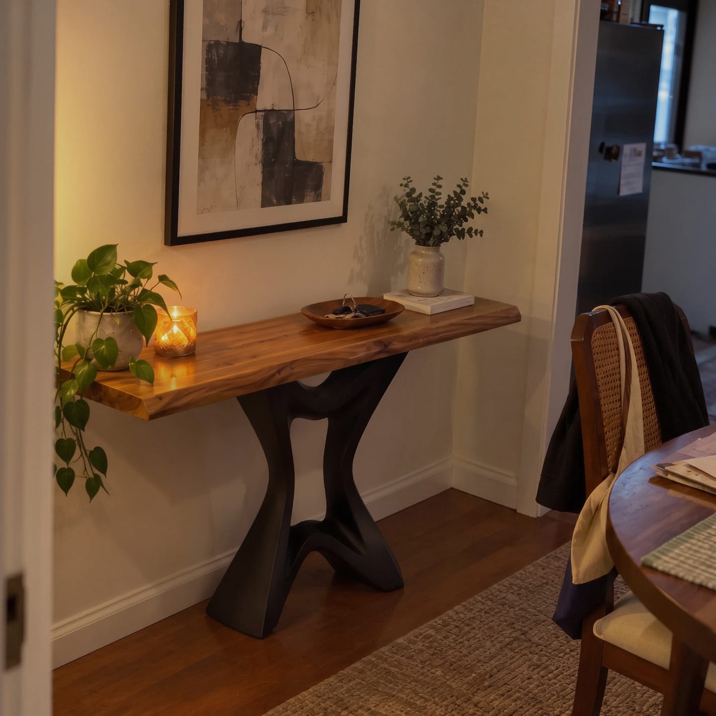 Customer photo review of Narrow Console Table 47" or 60" Natural Wood for Hallways - 513 Tangen