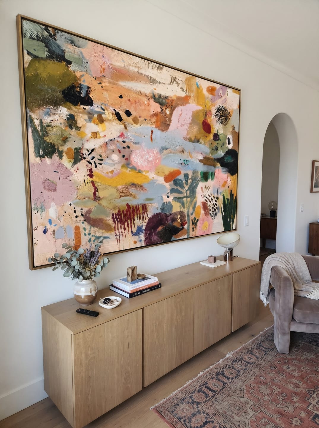 Customer photo review of "Pastel Rhapsody" - Colorful Abstract Impasto Landscape | Pink Blue & Ochre Statement Art
