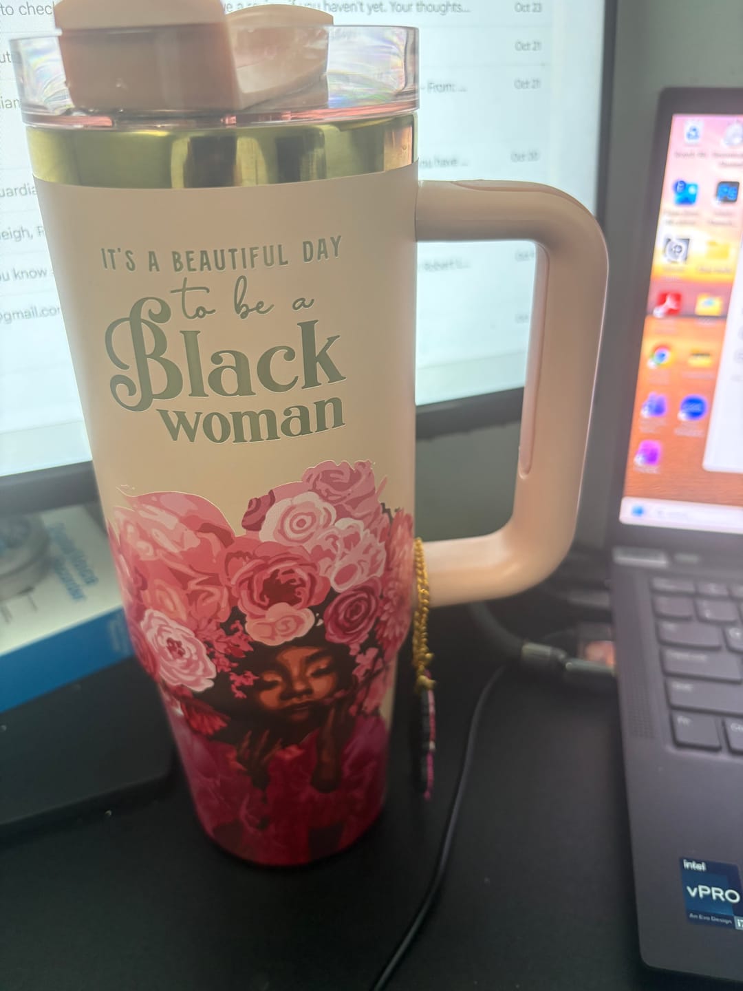 Customer photo review of Rose Pink "Royalty Blossomed" FlowSip™ Insulated Tumbler + Charm Set
