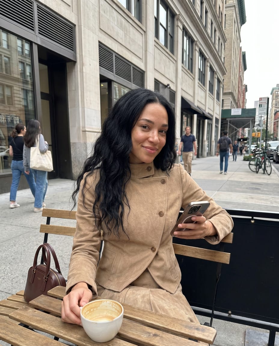 Customer photo review of Whitney Asymmetric Button Jacket and Pleated Midi Skirt