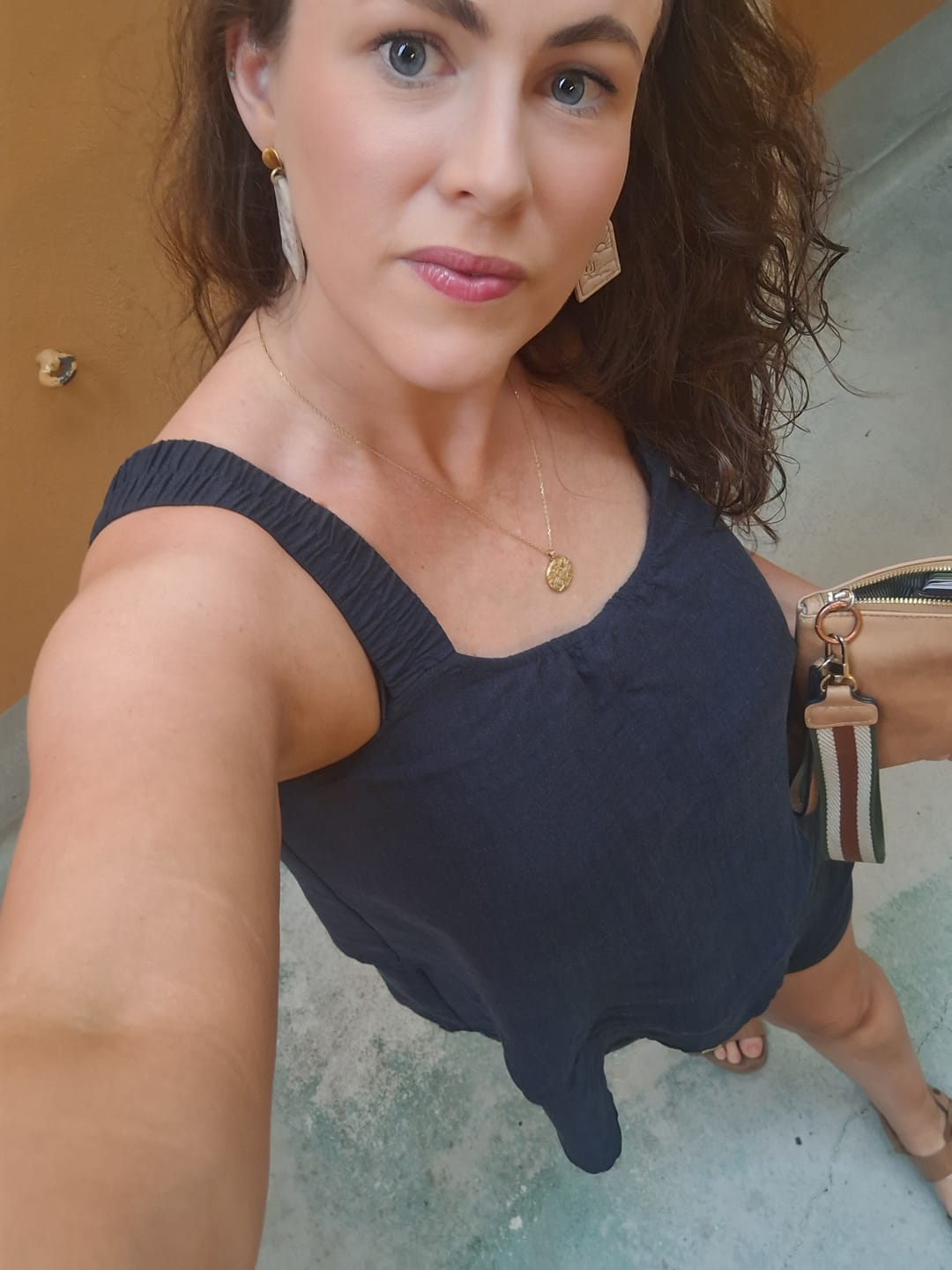 Customer photo review of Bella Nursing Layered Tank in Navy