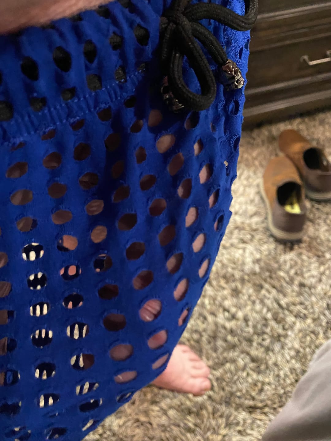 Customer photo review of 2 Pack Men's Mesh See-Through Shorts with Drawstring Waist