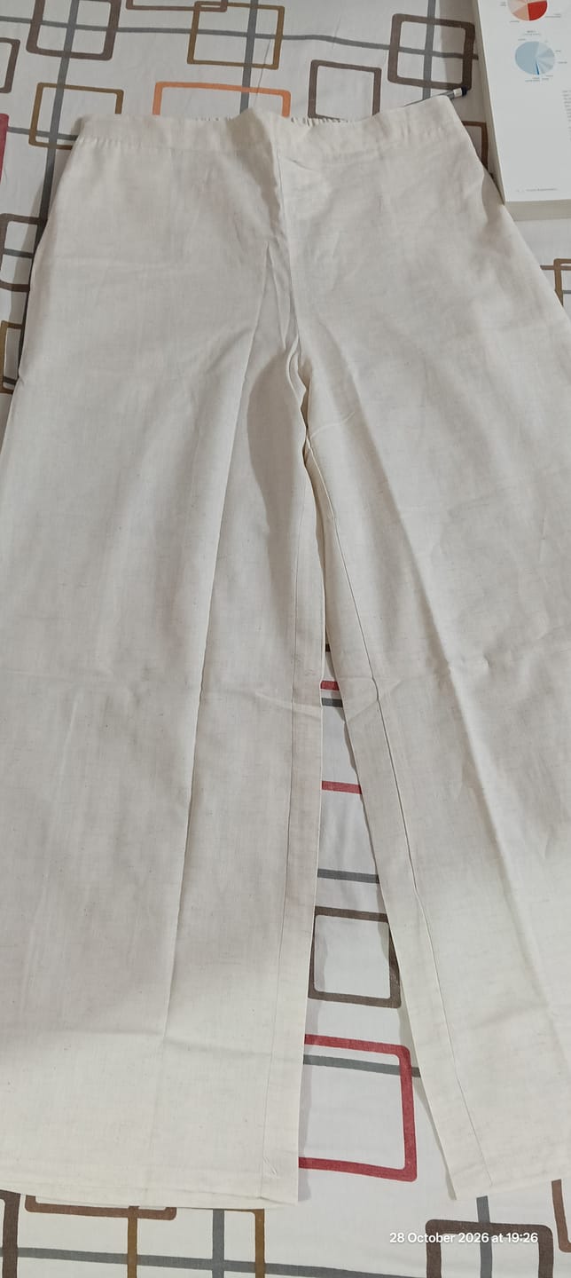Customer photo review of Women Ecru Airy Linen Wide Leg Pant