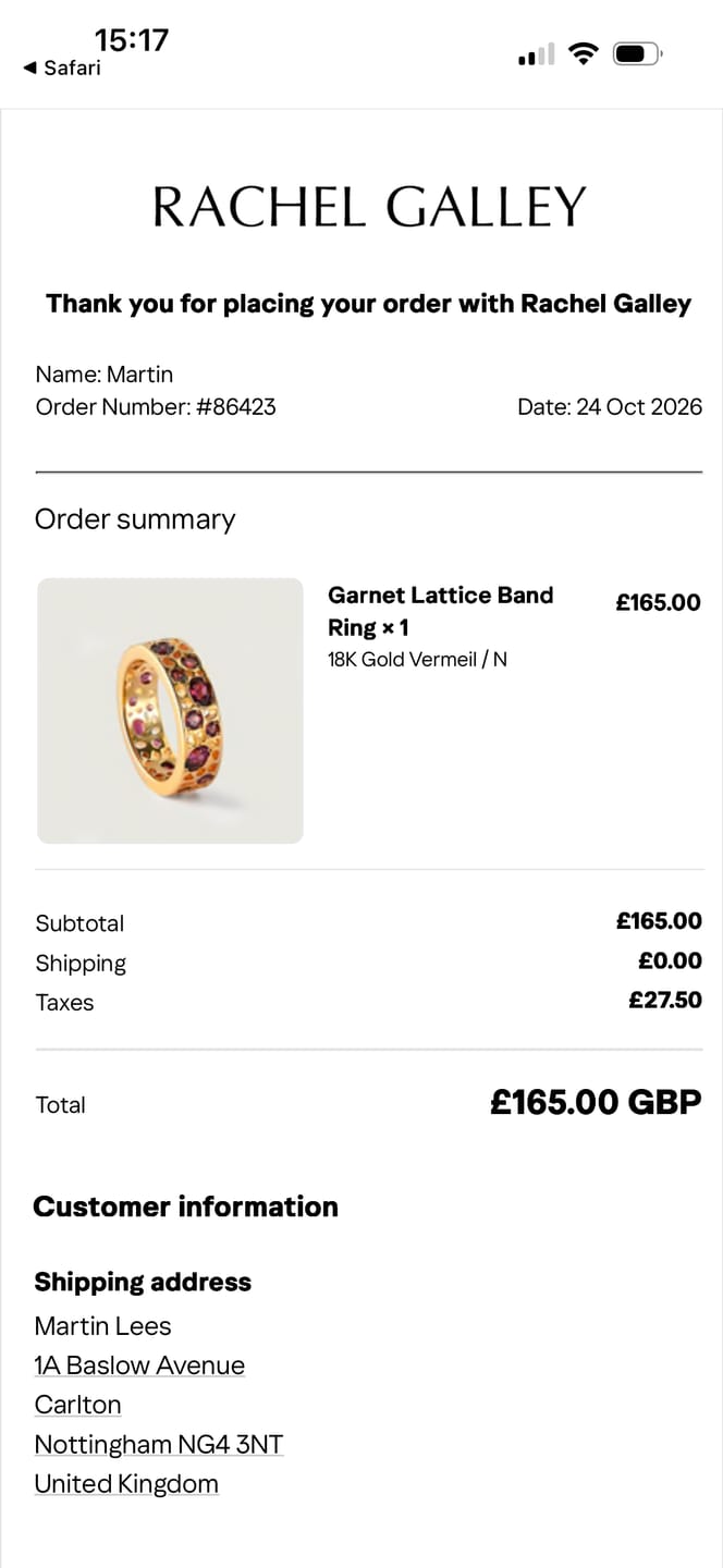 Customer photo review of Garnet Lattice Band Ring