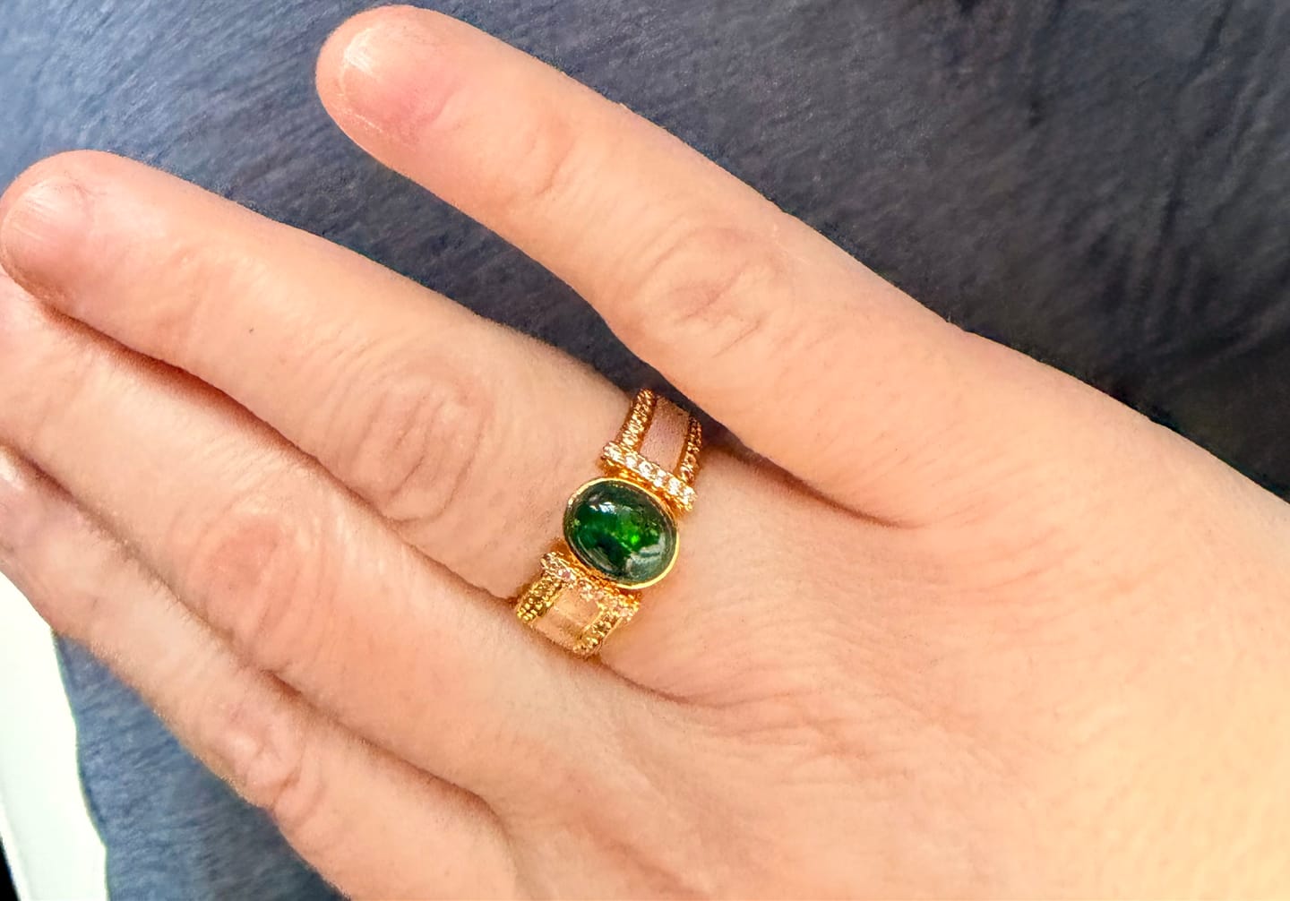 Customer photo review of Natural Black Opal & Mother-of-Pearl Adjustable Statement Ring