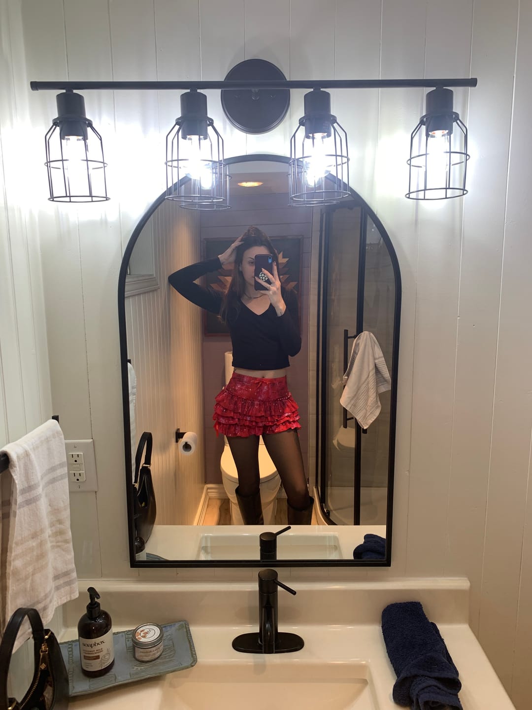 Customer photo review of Red In The Stars Ruffle Mini Skort