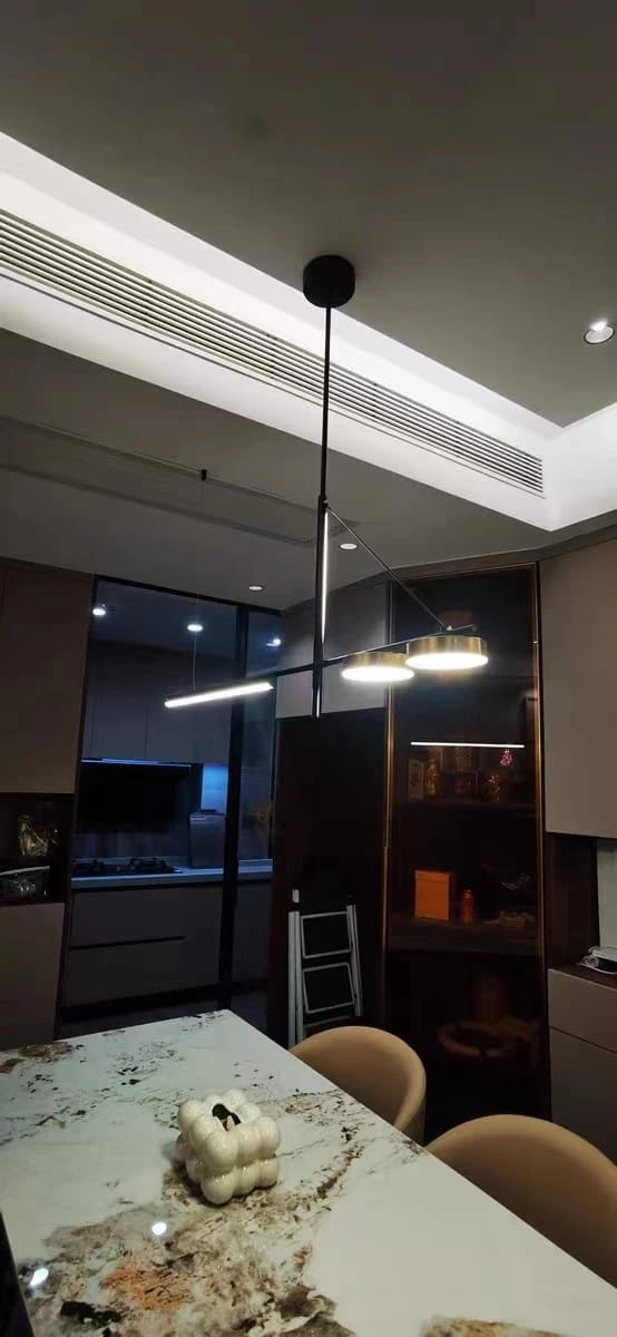 Customer photo review of Black Chandelier, Linear Iron Bars, Integrated LED, 120 to 150 cm
