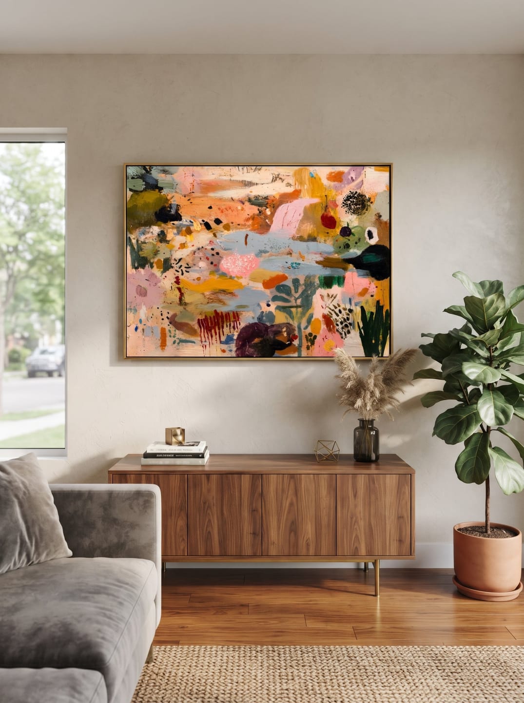 Customer photo review of "Pastel Rhapsody" - Colorful Abstract Impasto Landscape | Pink Blue & Ochre Statement Art