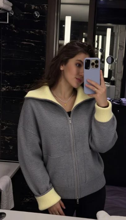 Customer photo review of Katie Contrast Trim Full Zip Jacket