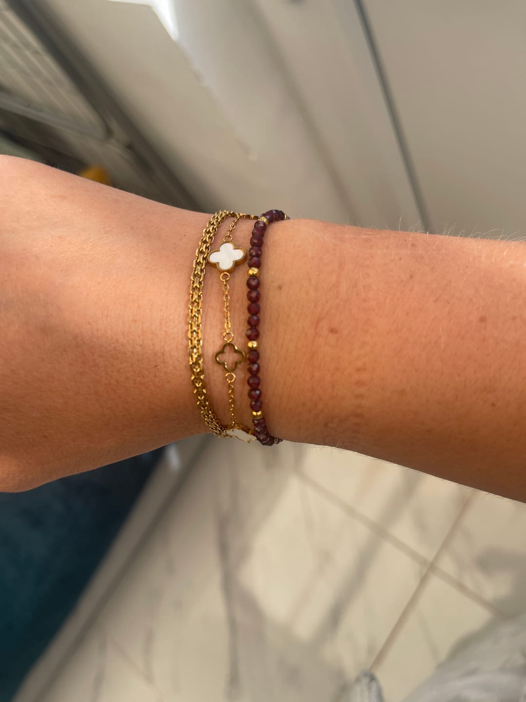 Customer photo review of Red Garnet Bead Bracelet