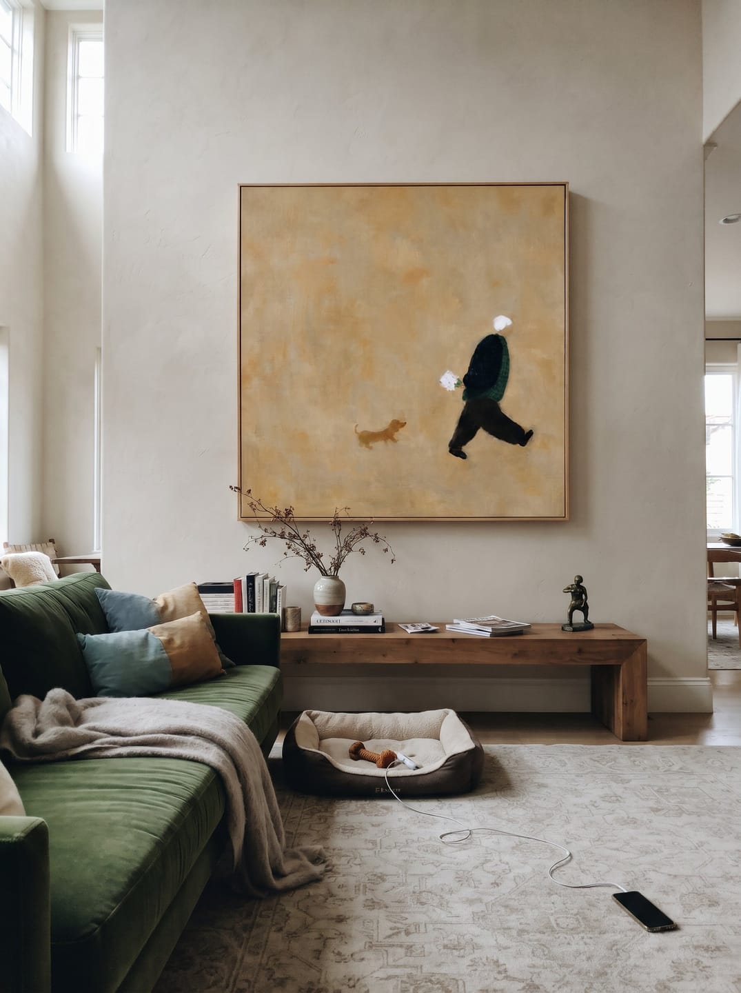 Customer photo review of "Little Companion" - Minimalist Figure With Dog | Warm Beige Contemporary Square Art