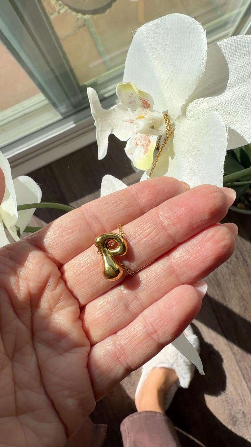 Customer photo review of Bubble Statement Initial Necklace