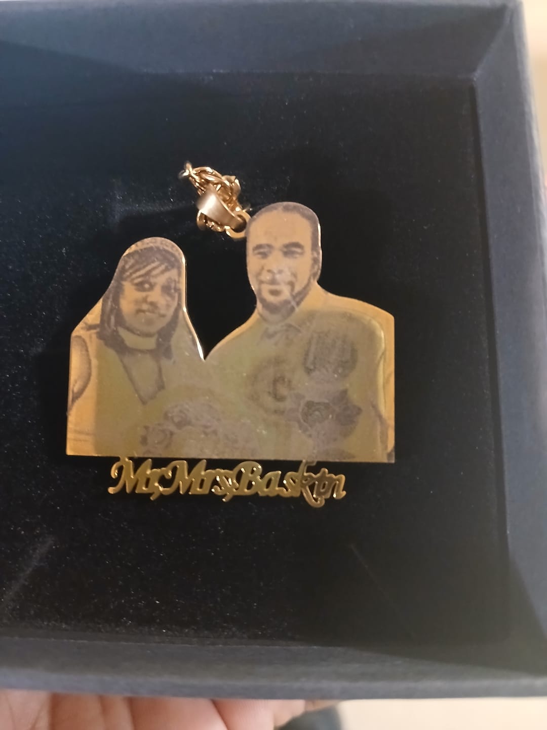 Customer photo review of Custom Photo Engraved Pendant Necklace