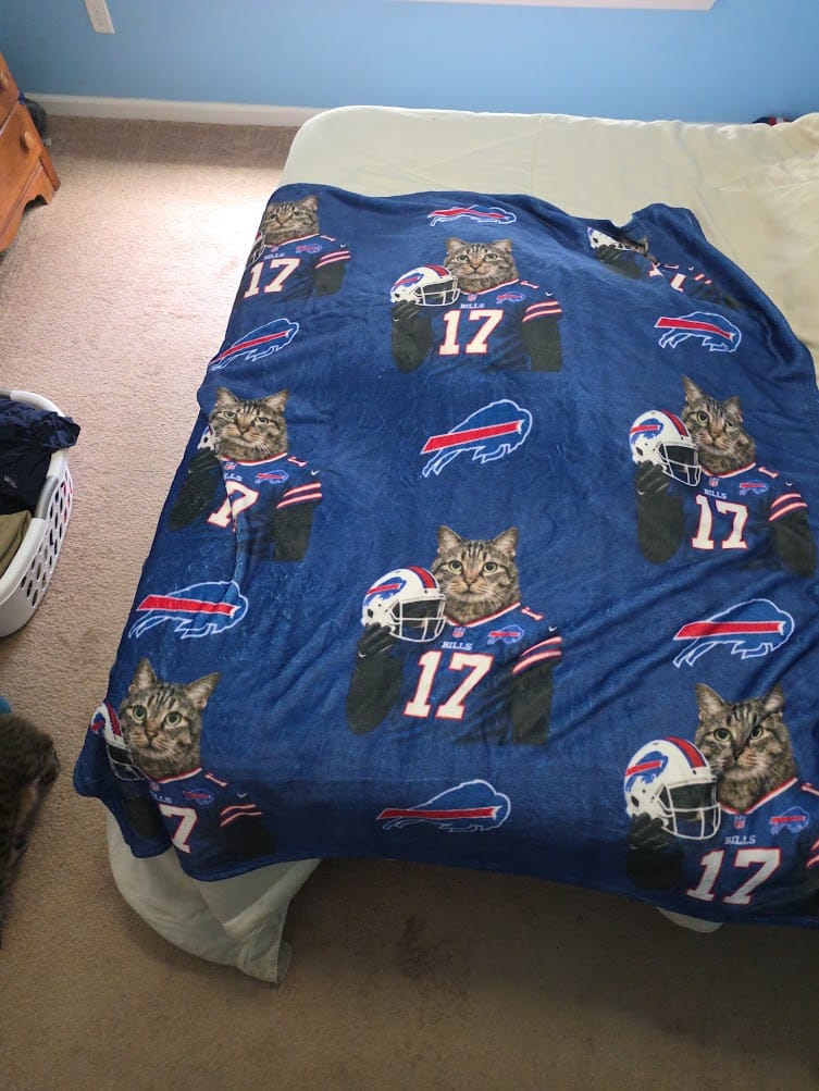 Customer photo review of Personalized Pet Football Player Fleece Throw Blanket, Custom Dog Cat Portrait Sports Team Blanket, Game Day Home Decor Gift For Football Fans & Pet Lovers