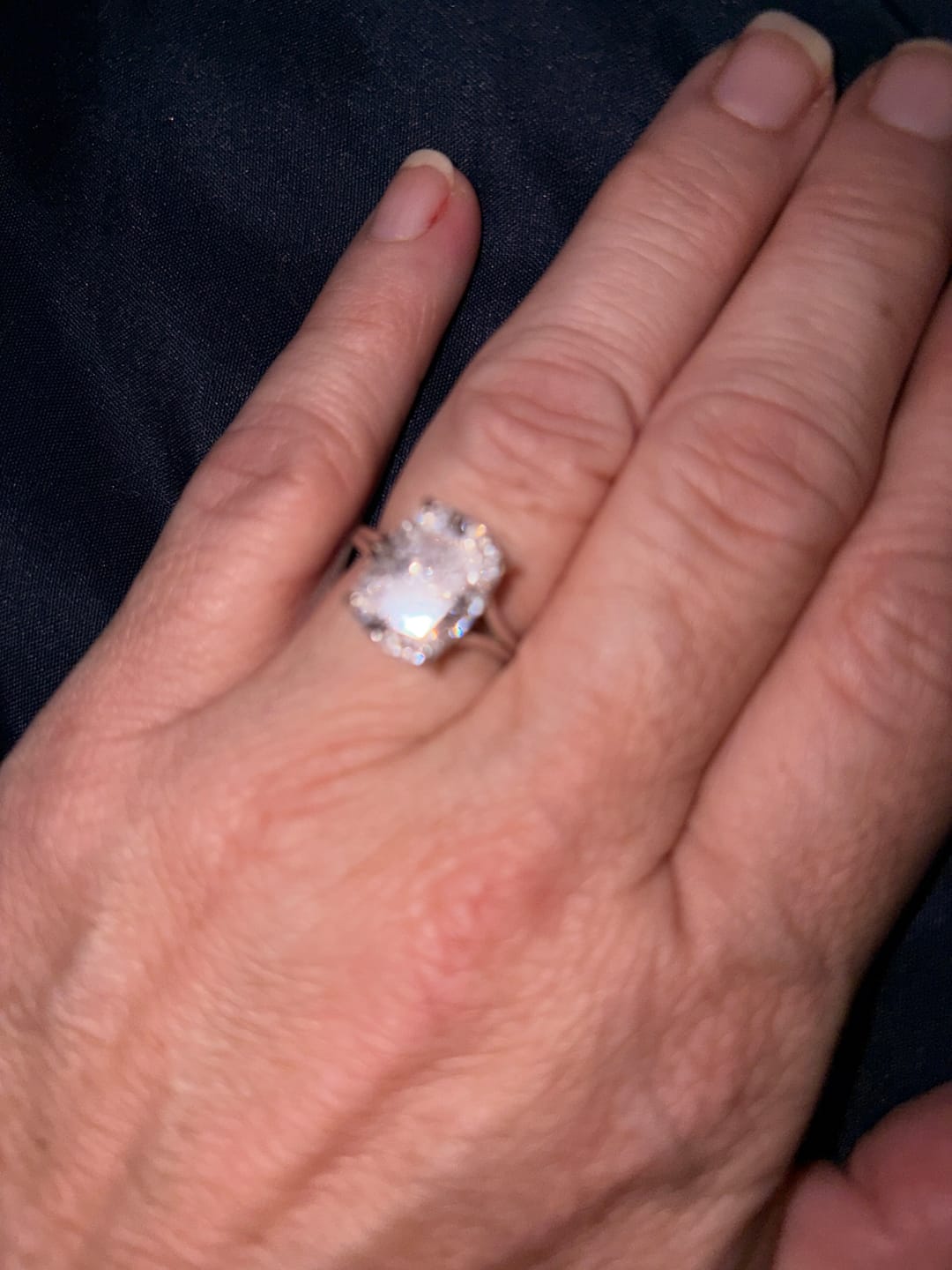 Customer photo review of 5.5Ct Cushion Cut Split Shank Engagement Ring Gold Plated Hidden Halo Bridal Ring For Everyday Wear