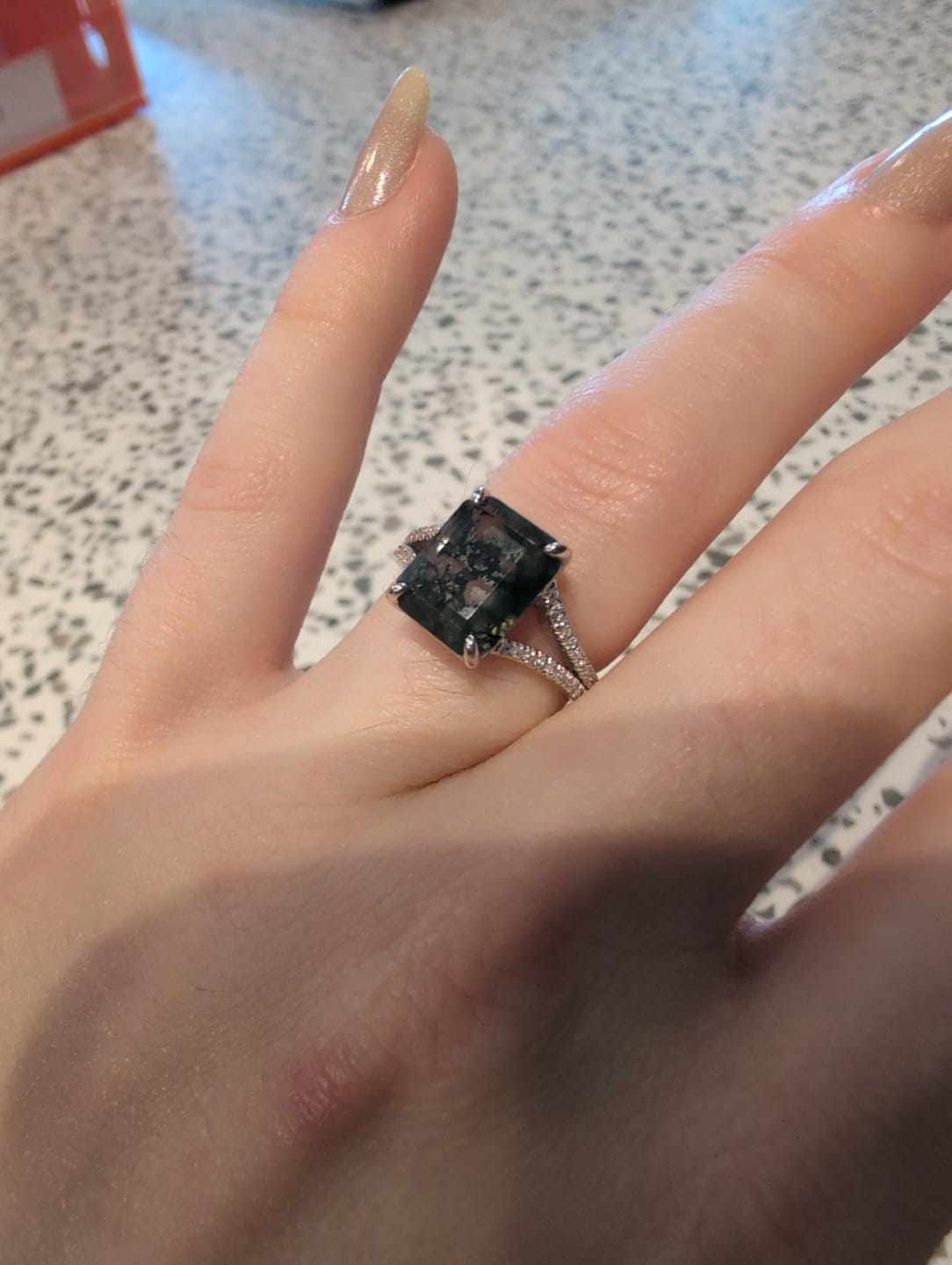 Customer photo review of Natural Moss Agate Cushion Cut Ring - S925 Sterling Silver