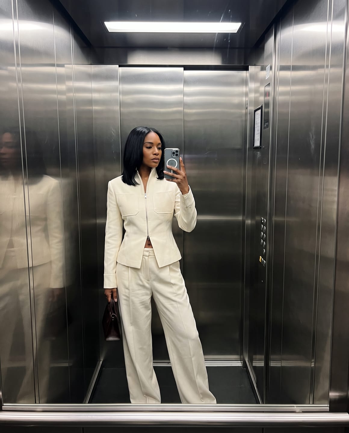Customer photo review of Nadine High-Collar Zip Jacket and Wide-Leg Pants