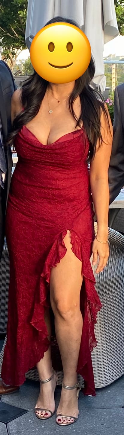 Customer photo review of Rosyne Lace Drape Maxi Dress - Burgundy Red