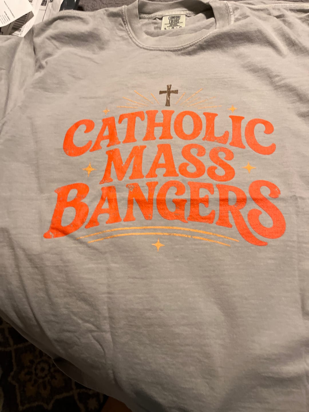 Customer photo review of Catholic Bangers T-Shirt