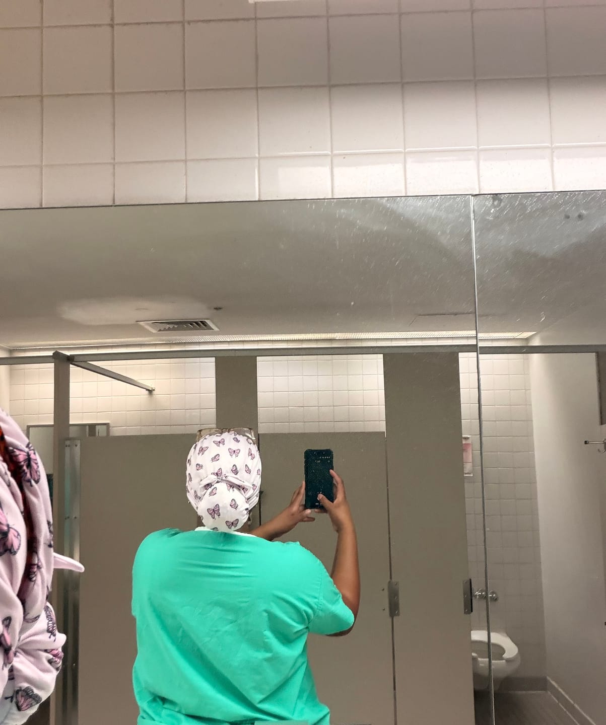 Customer photo review of CloudCaps Scrub Cap | Pink Butterflies