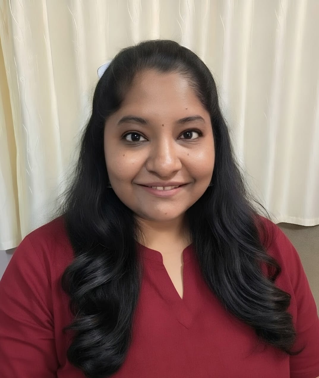 Customer photo review of Women Maroon Airy Linen Split Neck Short Kurta