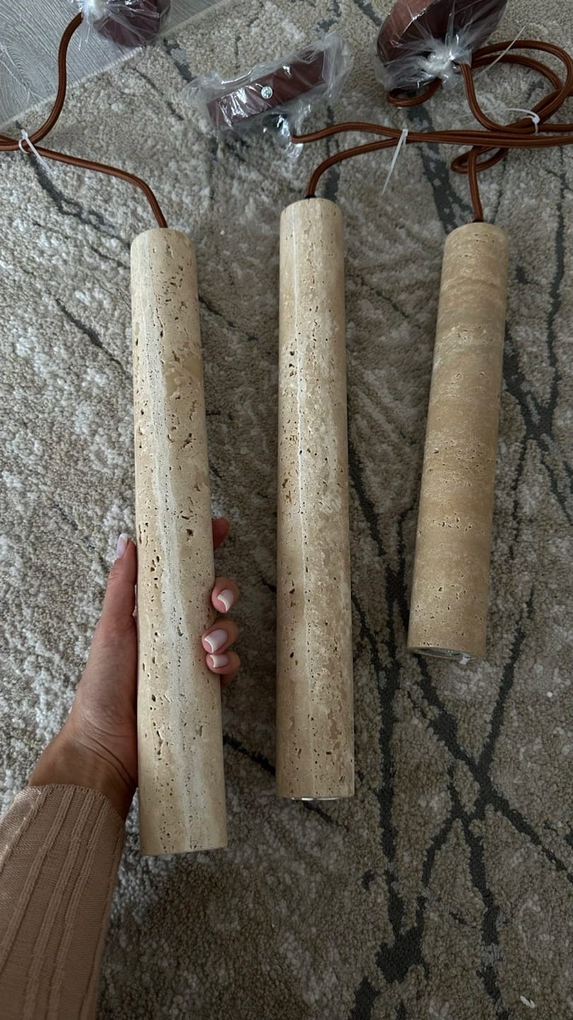 Customer photo review of Slim Travertine Pendant Light, 4.5 cm Tube, 30 to 60 cm Tall