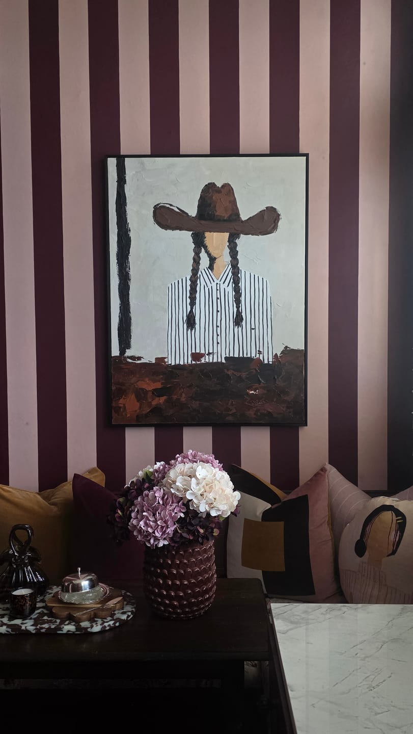 Customer photo review of “Silent Cowgirl” – Modern Western Portrait Oil Painting