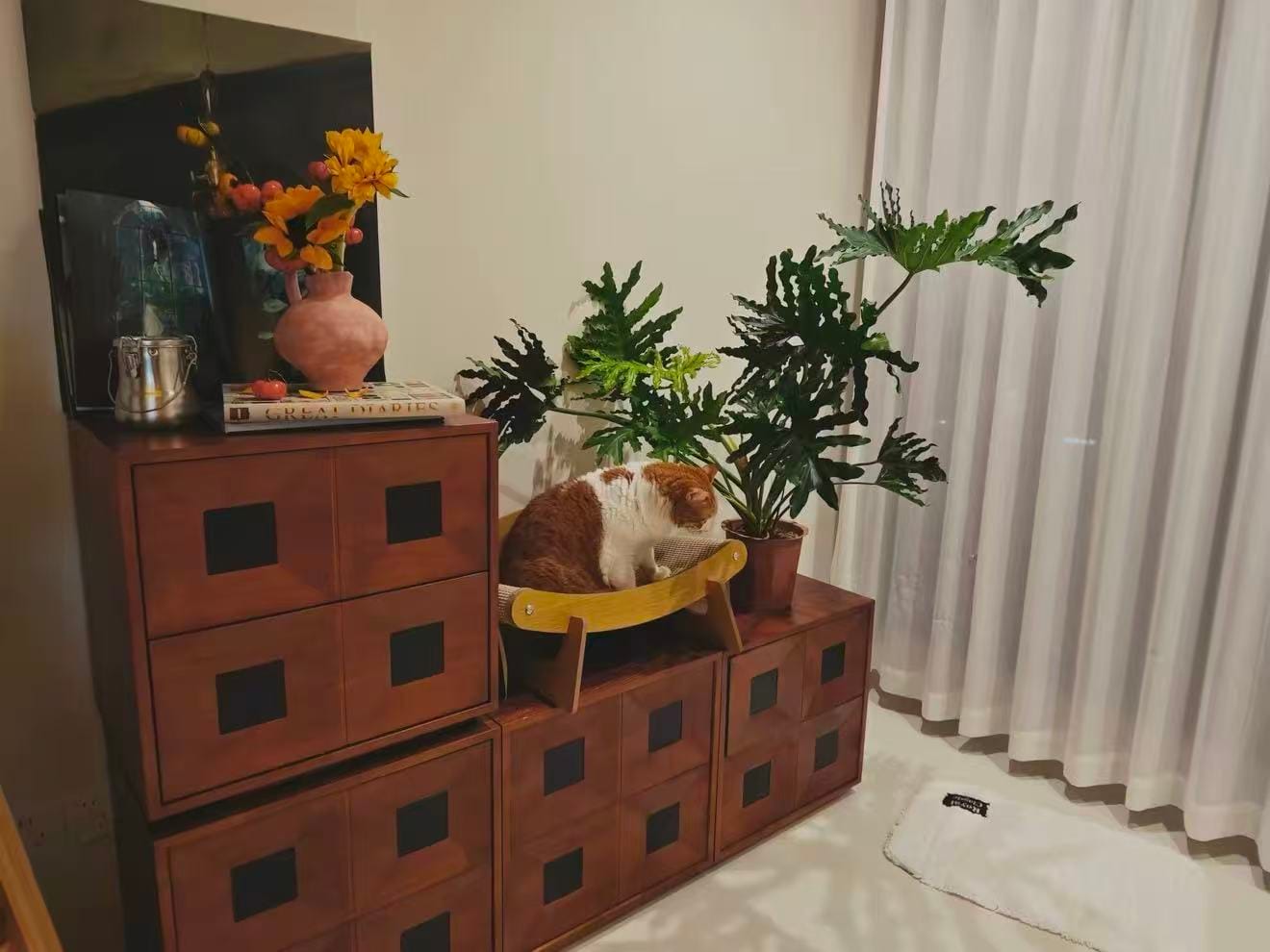 Customer photo review of KKUSO WOODEN 2-DRAWER CABINET - OAKI WARM WALNUT