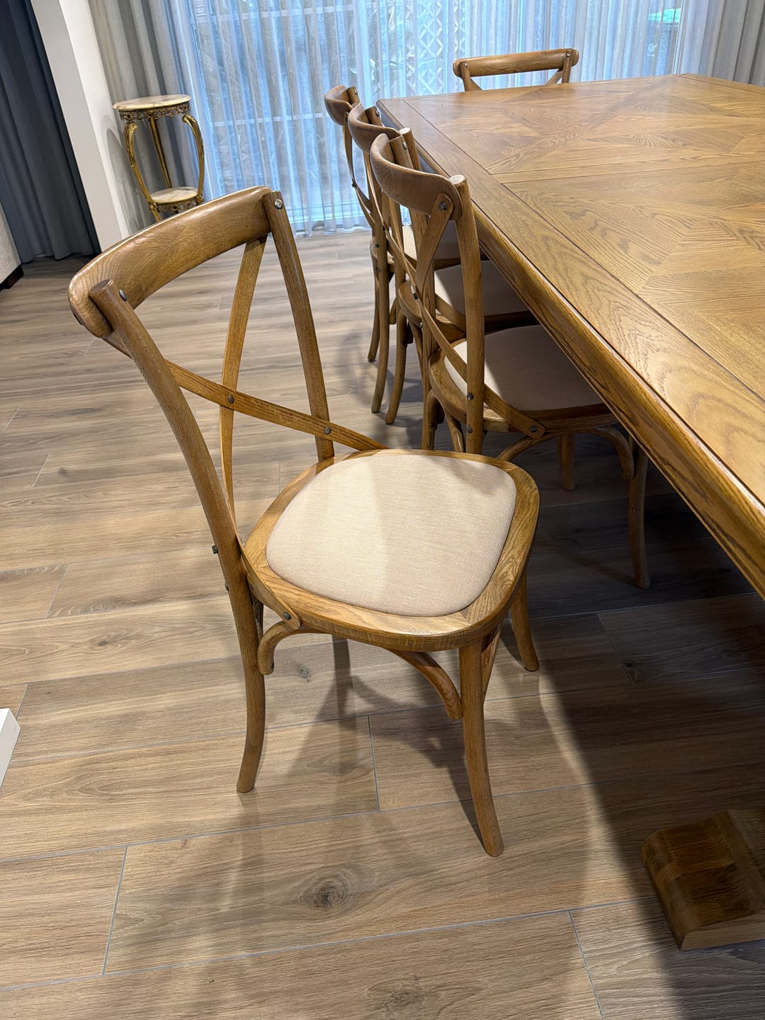 Customer photo review of Carter Cross-back Dining Chair With Linen Seat