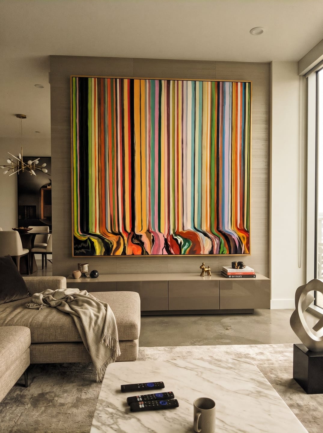 Customer photo review of "Chromatic Veil" - Vertical Color Stripe Abstract | Multicolor Drip Statement Art