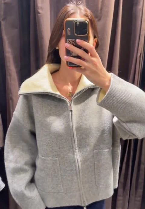 Customer photo review of Katie Contrast Trim Full Zip Jacket