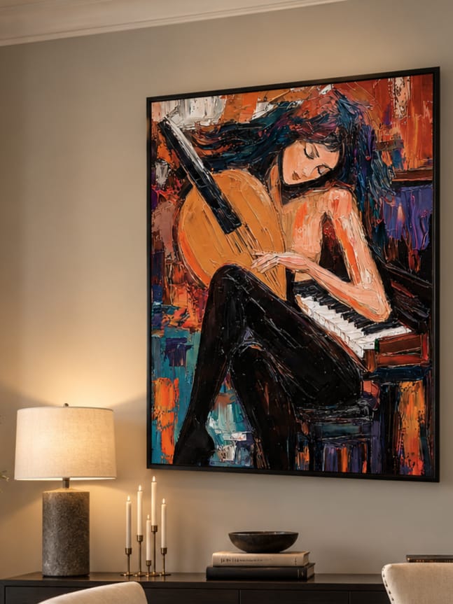 Customer photo review of "Midnight Sonata" – Modern Figurative Musician Amber Impasto Oil Painting