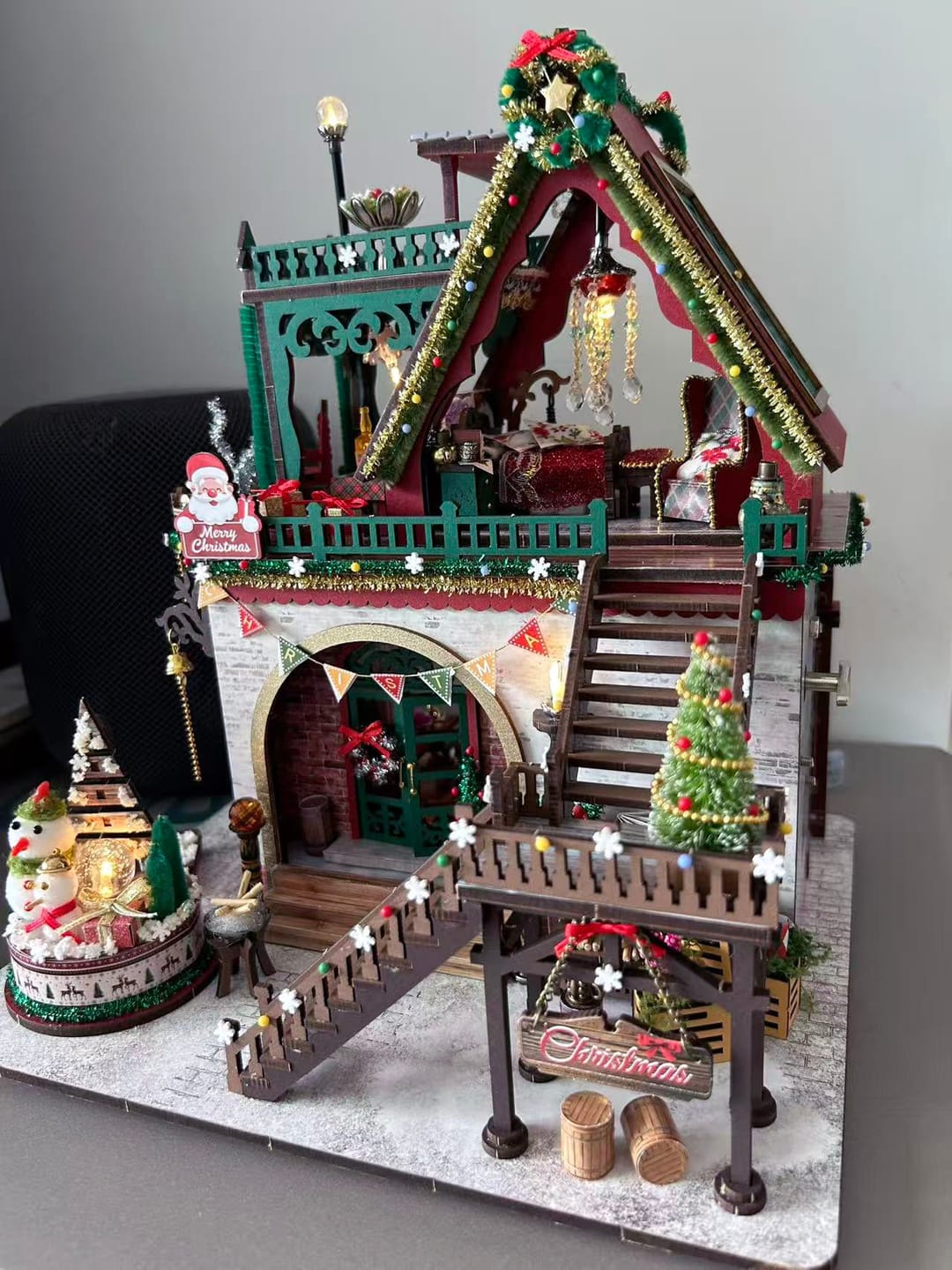 Customer photo review of Snowy Christmas Lodge DIY Miniature Dollhouse Kit