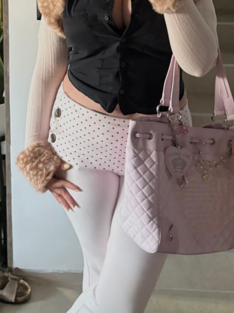 Customer photo review of Whimsy Doll Cotton Active Fold over Long Pants (Brown Polka)