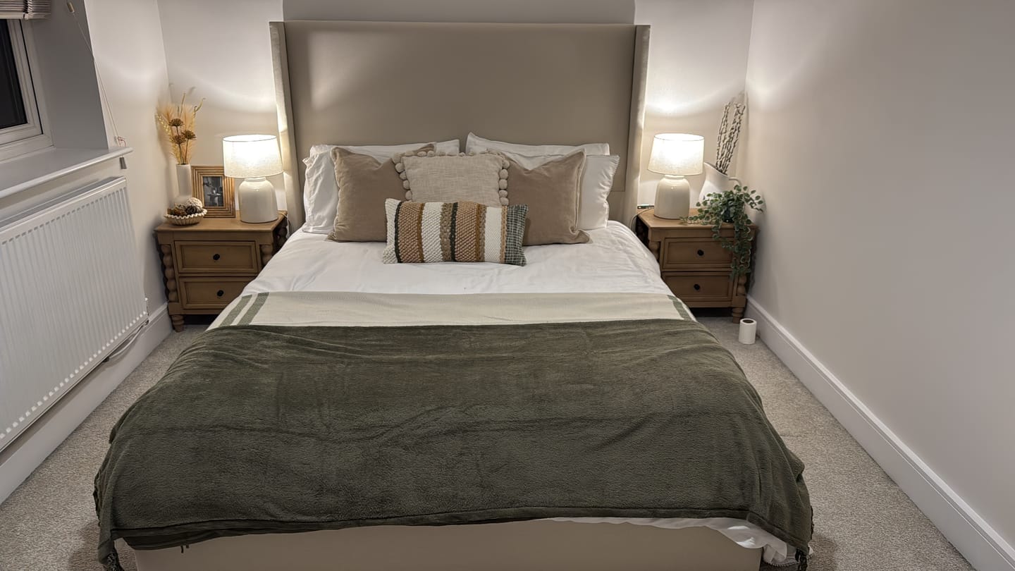 Customer photo review of Venus Linen Wingback Bed Frame with Divan or Ottoman Storage