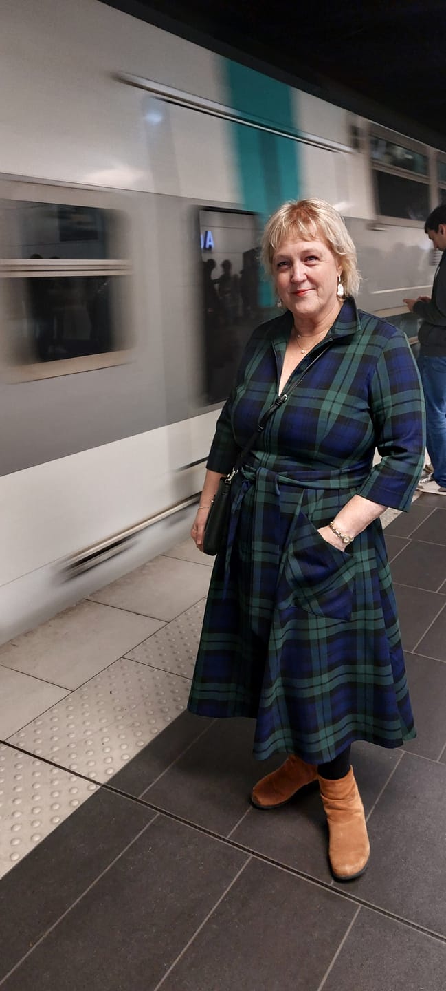 Customer photo review of The 'Zip Pocket' Dress in Black Watch Tartan