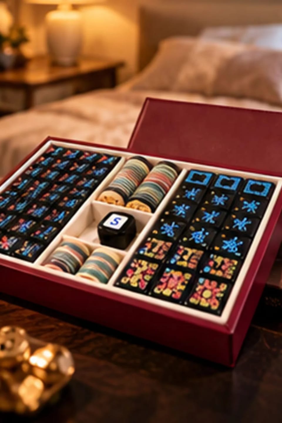 Customer photo review of Heritage Burgundy American Mahjong Set with Black Tiles and Display Case