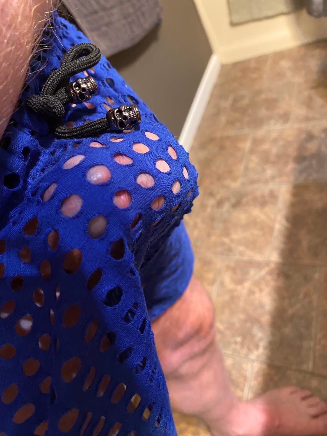 Customer photo review of 2 Pack Men's Mesh See-Through Shorts with Drawstring Waist