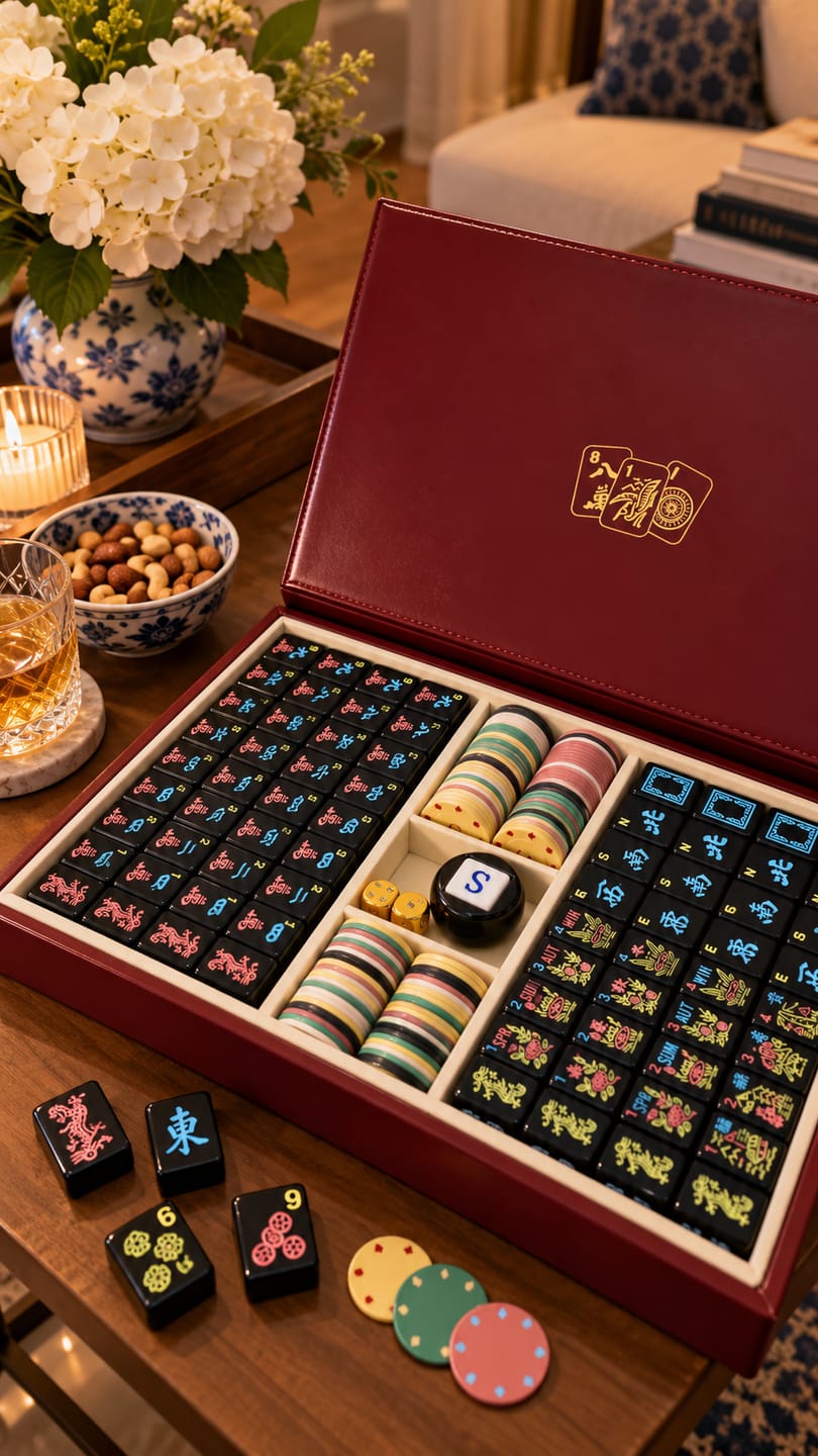 Customer photo review of Heritage Burgundy American Mahjong Set with Black Tiles and Display Case