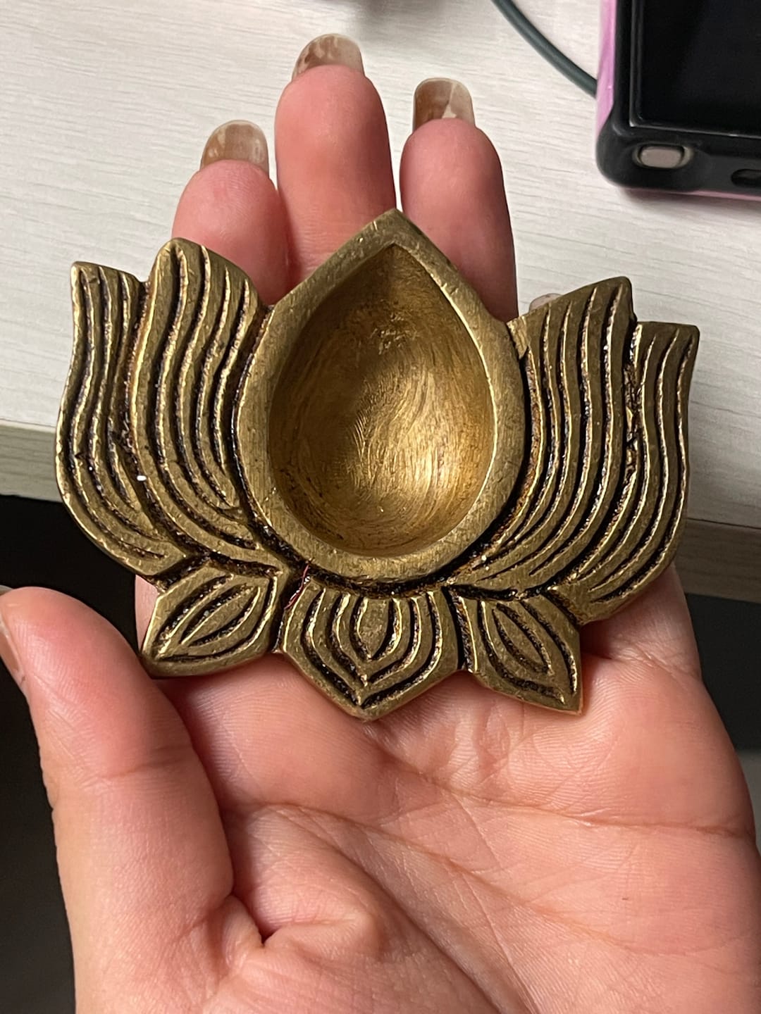 Customer photo review of Brass Lotus Diya – Vastu Pooja Lamp for Prosperity & Harmony | East-North-East Energy Activator | Big - 8 x 6 cm | 200 g