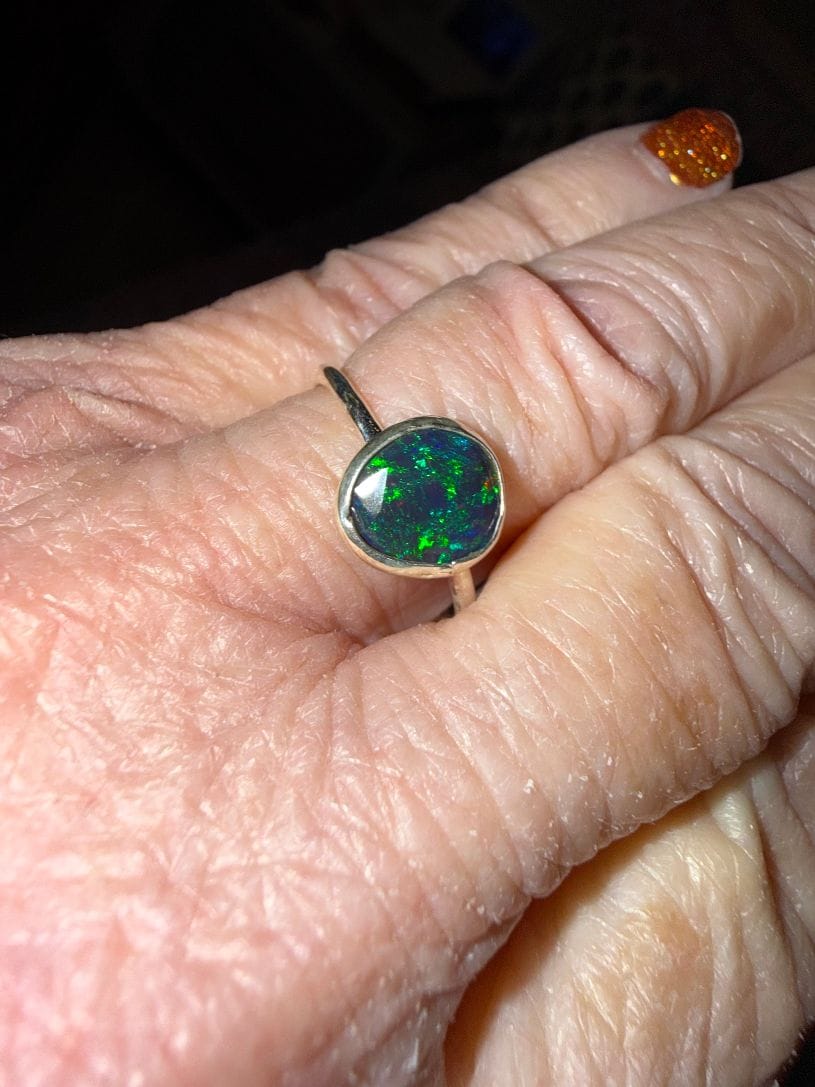 Customer photo review of Black Ethiopian Opal Dainty Ring Size 7.75 (.925 Sterling Silver)