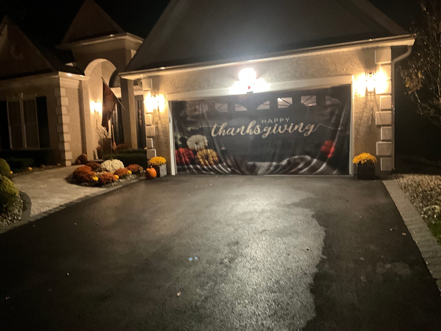 Customer photo review of Happy Thanksgiving Pumpkins And Leaves Over Wooden Door Garage Door Cover Banner Backdrop