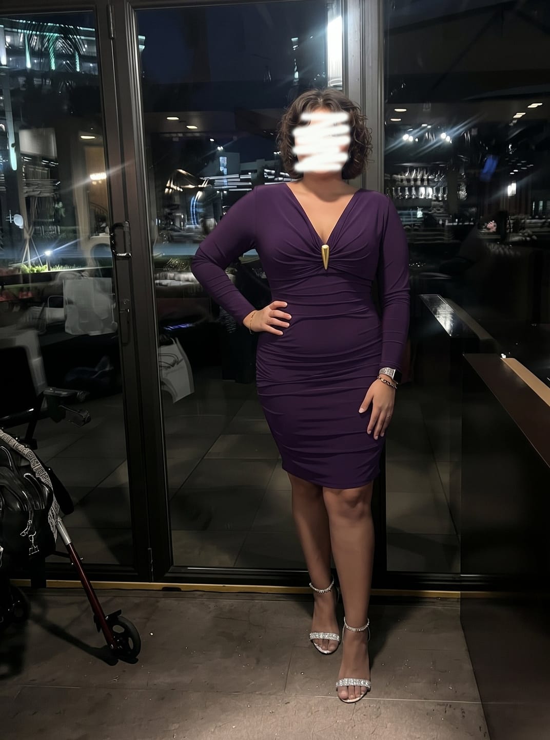Customer photo review of V-Neck Long-Sleeve Bodycon Dress with Metallic Buckle
