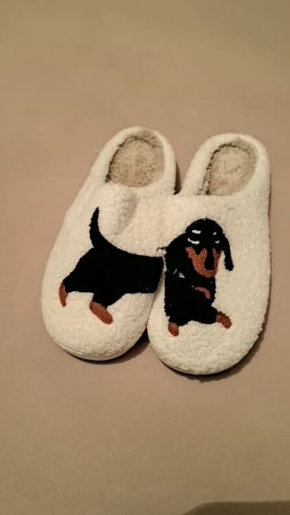 Customer photo review of Women's Dachshund Plush House Slippers, Warm Indoor Slides