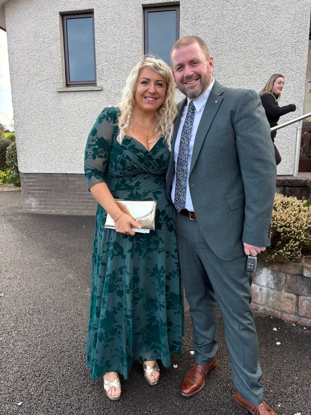 Customer photo review of Elizabeth Dark Green Flocked Mesh Maxi Gown