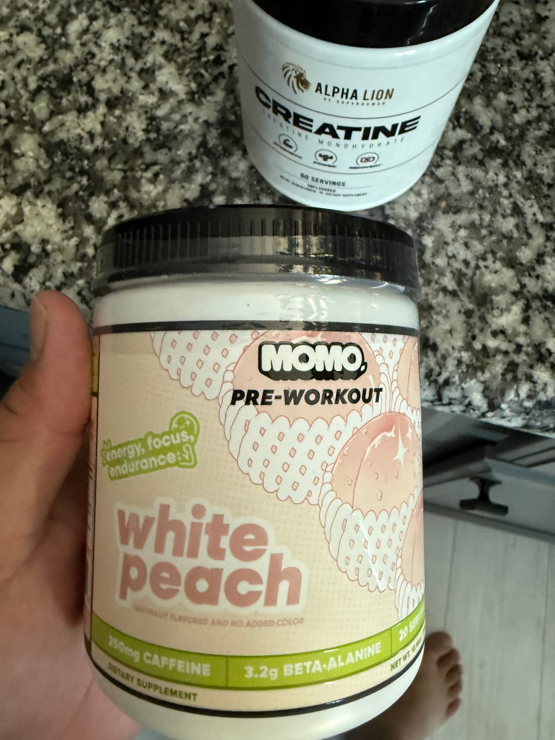 Customer photo review of MOMO® Pre-Workout | White Peach | 40 Scoops