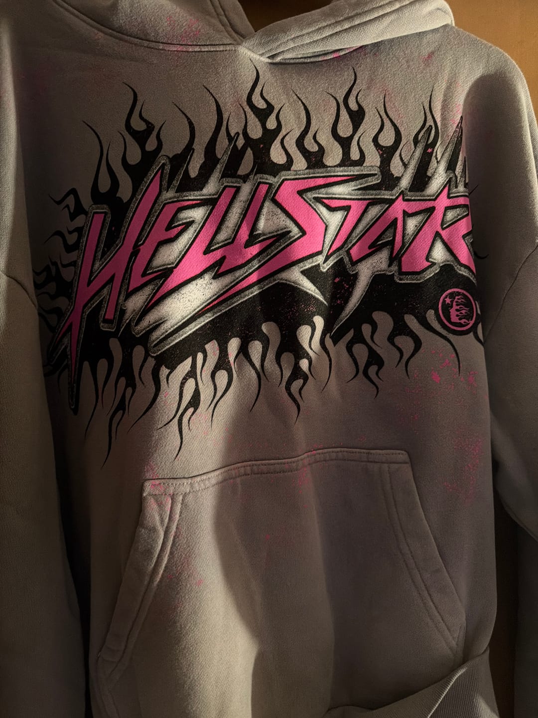 Customer photo review of Hellstar Studios Future Flame Hoodie Grey/Pink