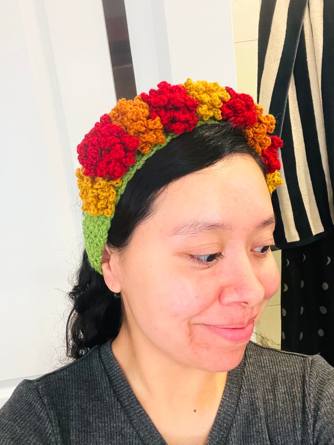 Customer photo review of Crochet Cempasúchil Headband Pattern