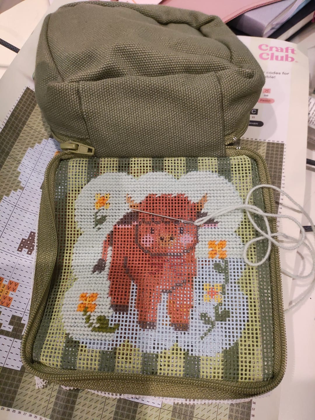 Customer photo review of HIGHLAND COW - Needlepoint Pouch Kit