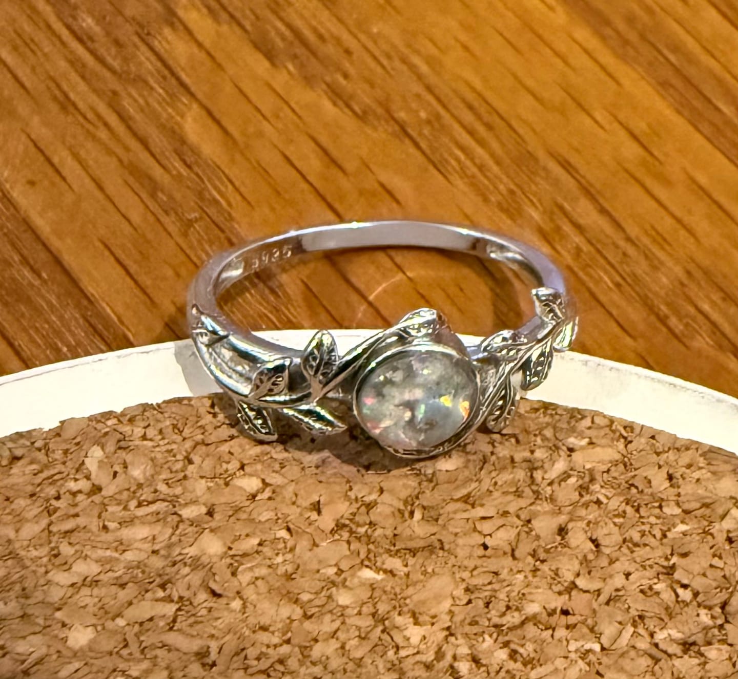 Customer photo review of Leaf Opal Cremation Ring